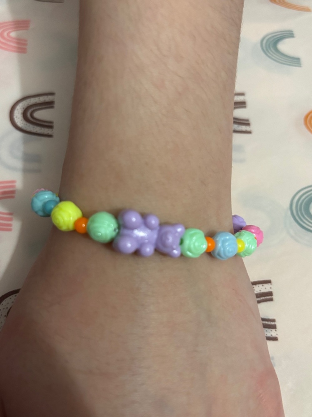 Kids Pastel Teddy Bead Bracelet - Purple & Multicolor